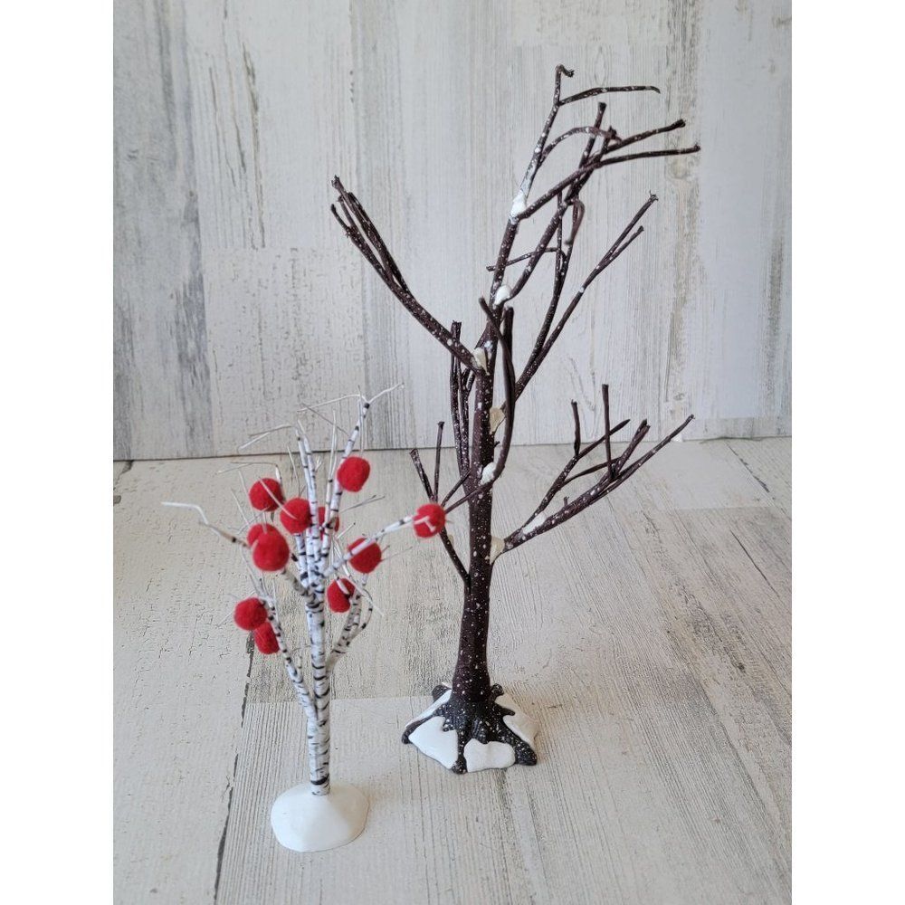 Dept 56 brown white striped tree set Snow Village‎ accessory Xmas